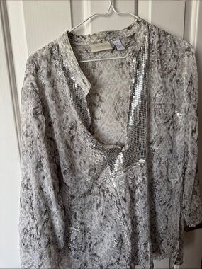 Chico's Silver Gray Sequin-Embellished Tunic